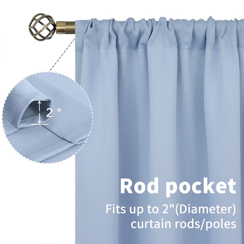 BGment Baby Blue Blackout Curtains 63 Inch Length for Kids Bedroom - Rod Pocket Thermal Insulated Drapes for Nursery Room Darkening Privacy, 52 x 63 Inch, 2 Panels - Image 3